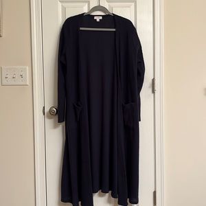 LuLaRoe Blue Waffle Weave Sarah Cardigan Sweater Pockets Polyester-blend 14-16